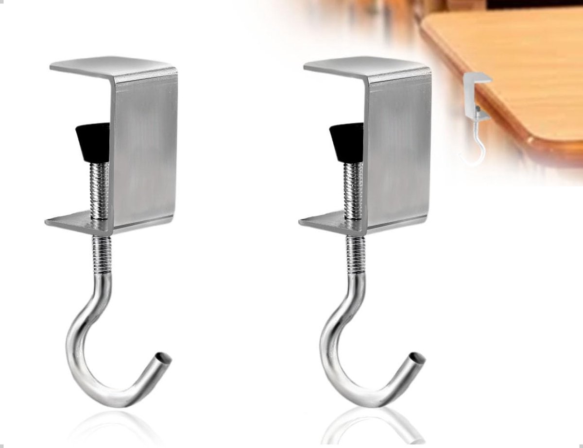 NTHProducts - Verstelbare Bag Hooks - Set van 2 - Handige tafelhaken - Zwart - Ideaal voor school en kantoor - Geschikt voor rugzakken - Compact ontwerp