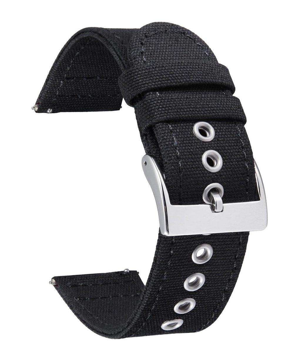 NTHProducts - Canvas Horlogeband - Quick Release - 18mm 20mm 22mm 24mm - Zwart-Zilver - Vervangingsband - Geschikt voor Apple Watch