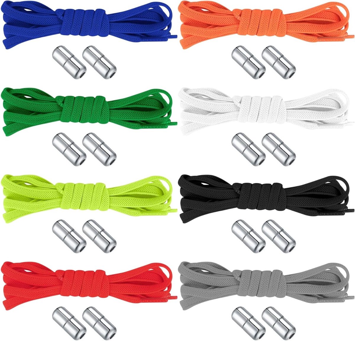 Elastische veters met snelontgrendeling en metalen sluiting, ideaal voor sneakers, hardloopschoenen en gymschoenen (8 kleuren)