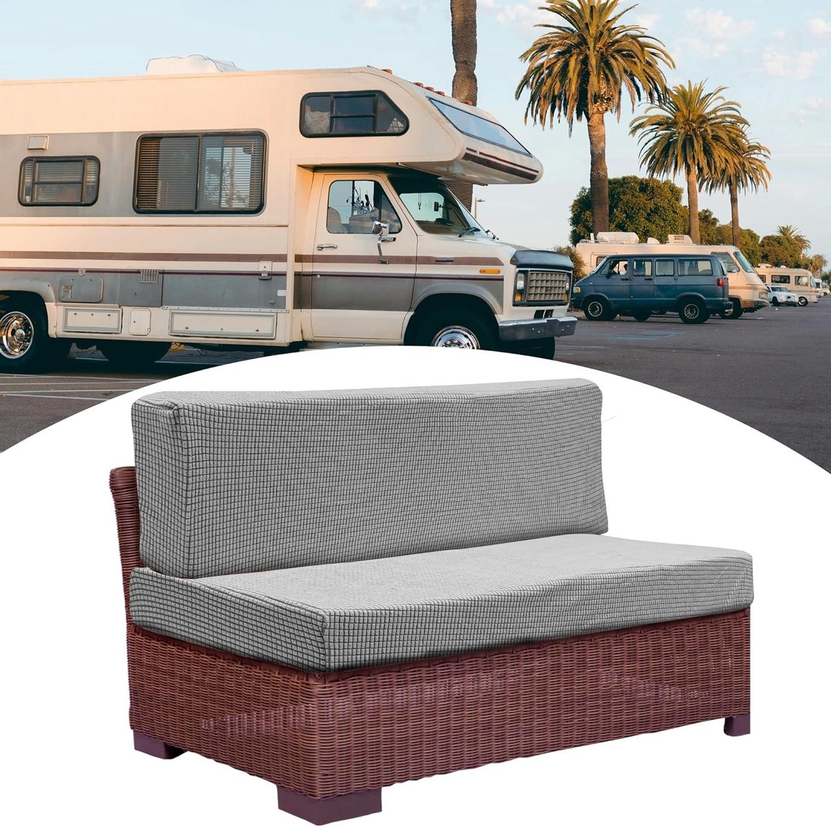 Comfortabele Camping Kussenhoes voor Motorhome - Antislip Sofa Kussen van Polyester in Lichtgrijs - Set van 1 voor Buitengebruik