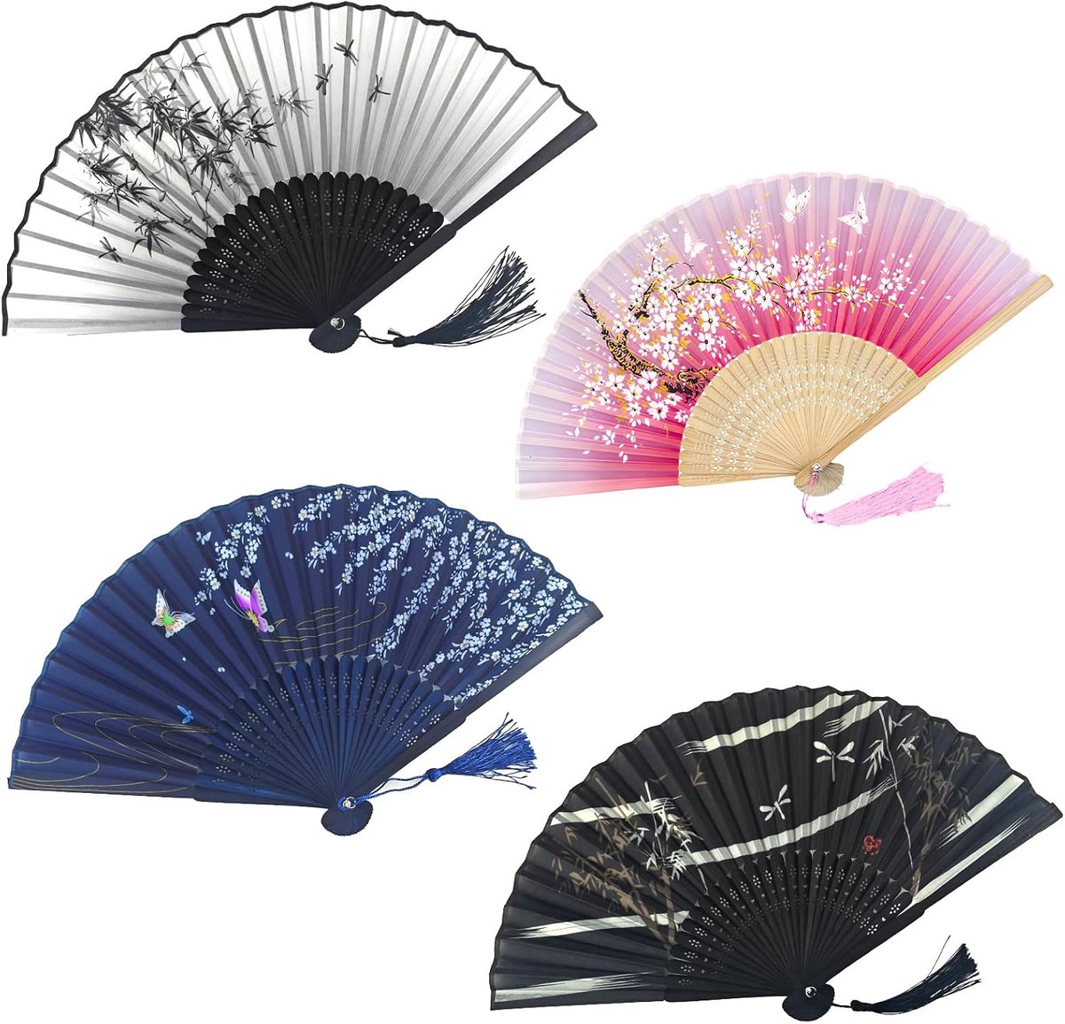 Handwaaier - Spaanse Handwaaier - Verkoeling Waaiers voor Zomerse Themperatuur - Waaier Festival - Chinese Waaier - Festival Waaier - Verkoelend - Handventilator - Tegen Opvliegers - 4 Stuks - roze en blauw - van Imperatoris