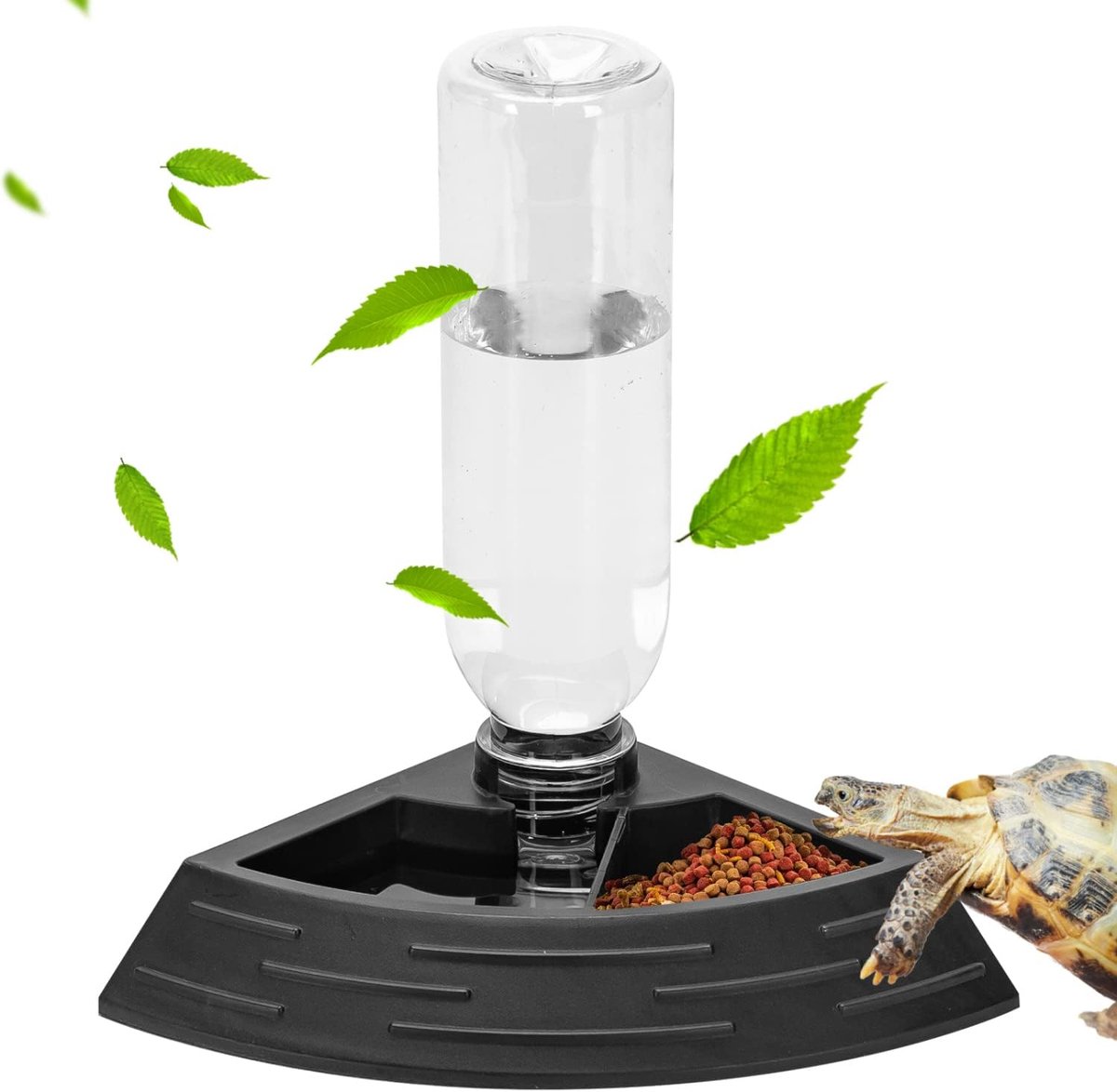 JeiibrZui Schildpad Voerbak En Drinkbak - Klein - 2-in-1 Automatische Waterdispenser Met fles - Veilig Kunststof - Voor Reptielen Zoals Schildpadden Hagedissen En Kikkers In Terrarium