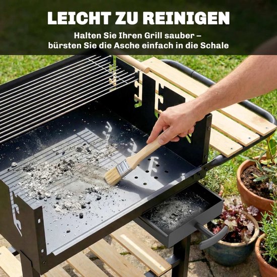 Premie Houtskool Barbecue - Smoker Barbecue - Houtskoolgrillwagen - Houtskoolgrill - met in 4 Standen Verstelbaar Grillrooster, Asbak, Wielen - BBQ voor Kamperen, Buiten, Tuin - 99,5 x 58 x 82 cm - Zwart van Merkloos — afbeelding 5