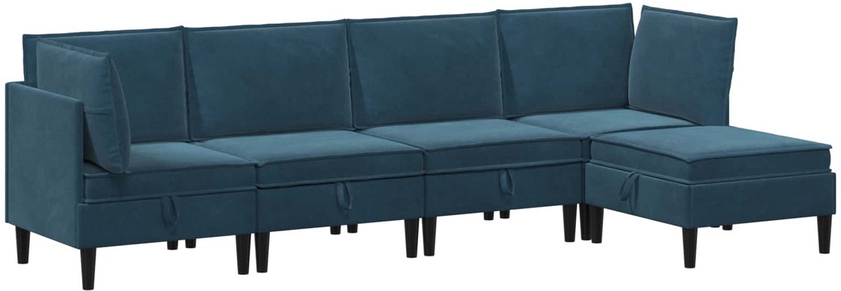 vidaXL Woonkamer - Meubelset - 5 - st - 280 - x - 140 - x - 82 - cm - Blauw - Fluweel
