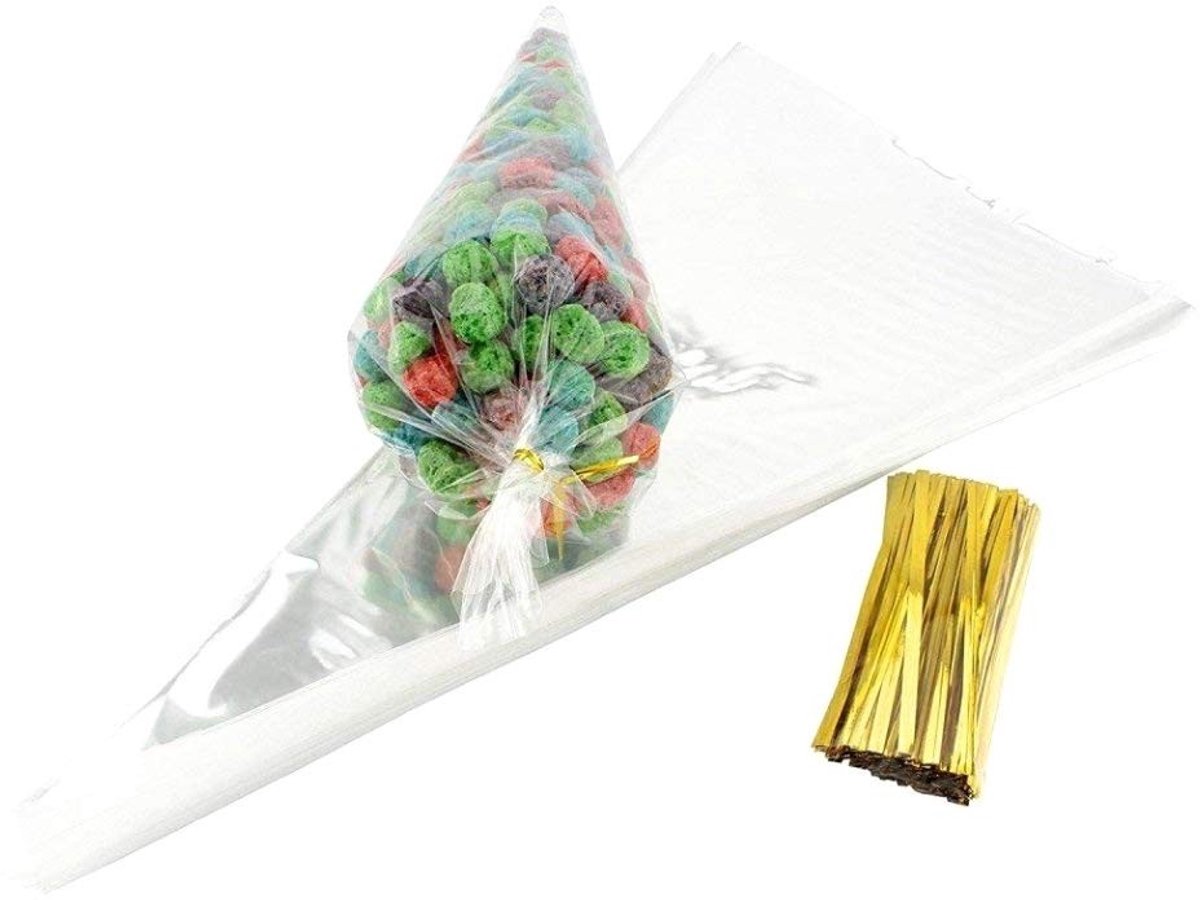 Allecto - Conische Candy Bags - Transparante traktatietasjes - Perfect voor feestjes - 100 stuks - Ideaal voor snoep en snacks - Geschikt voor brui...