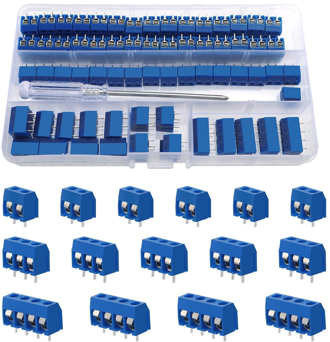 Allecto Mount Screw Terminal Block - 100Pcs - 5mm 2Pin/3Pin/4Pin - Blauw - Arduino DIY Project - Verbeter jouw projecten met deze betrouwbare...