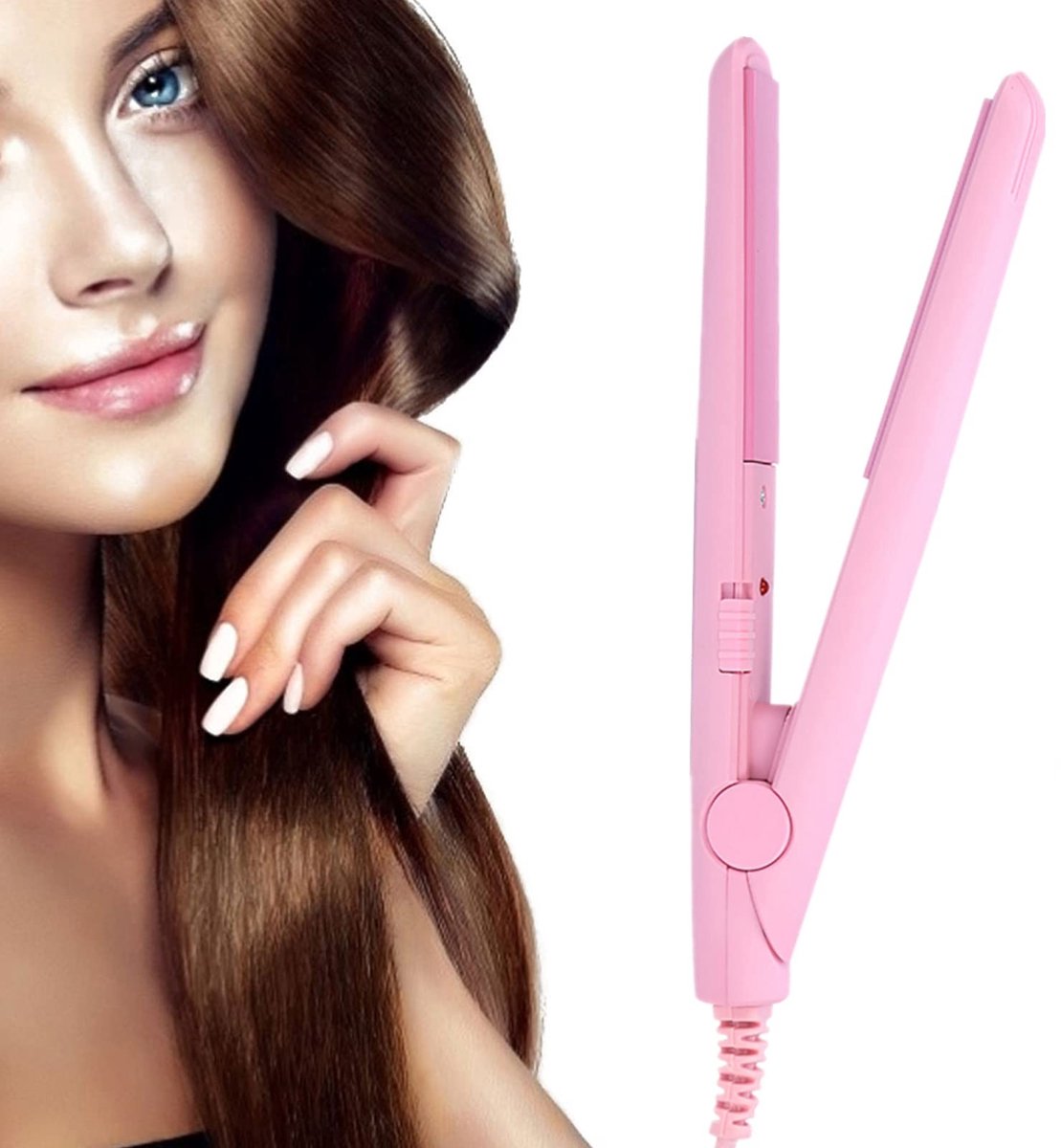 Allecto - Mini Stijltang - Verstelbare Temperatuur - Keramische Toermalijn Plaat - Roze - Krultang voor Alle Haartypes - Compact en Snel Verwarmd