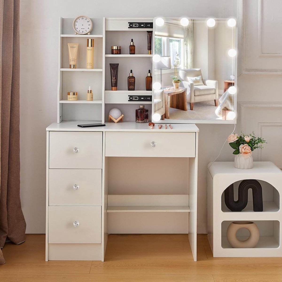 Kaptafel met Verlichting - Make-uptafel Spiegel - Make-up Aanbrengen - 10 LED Lampen Dimbaar