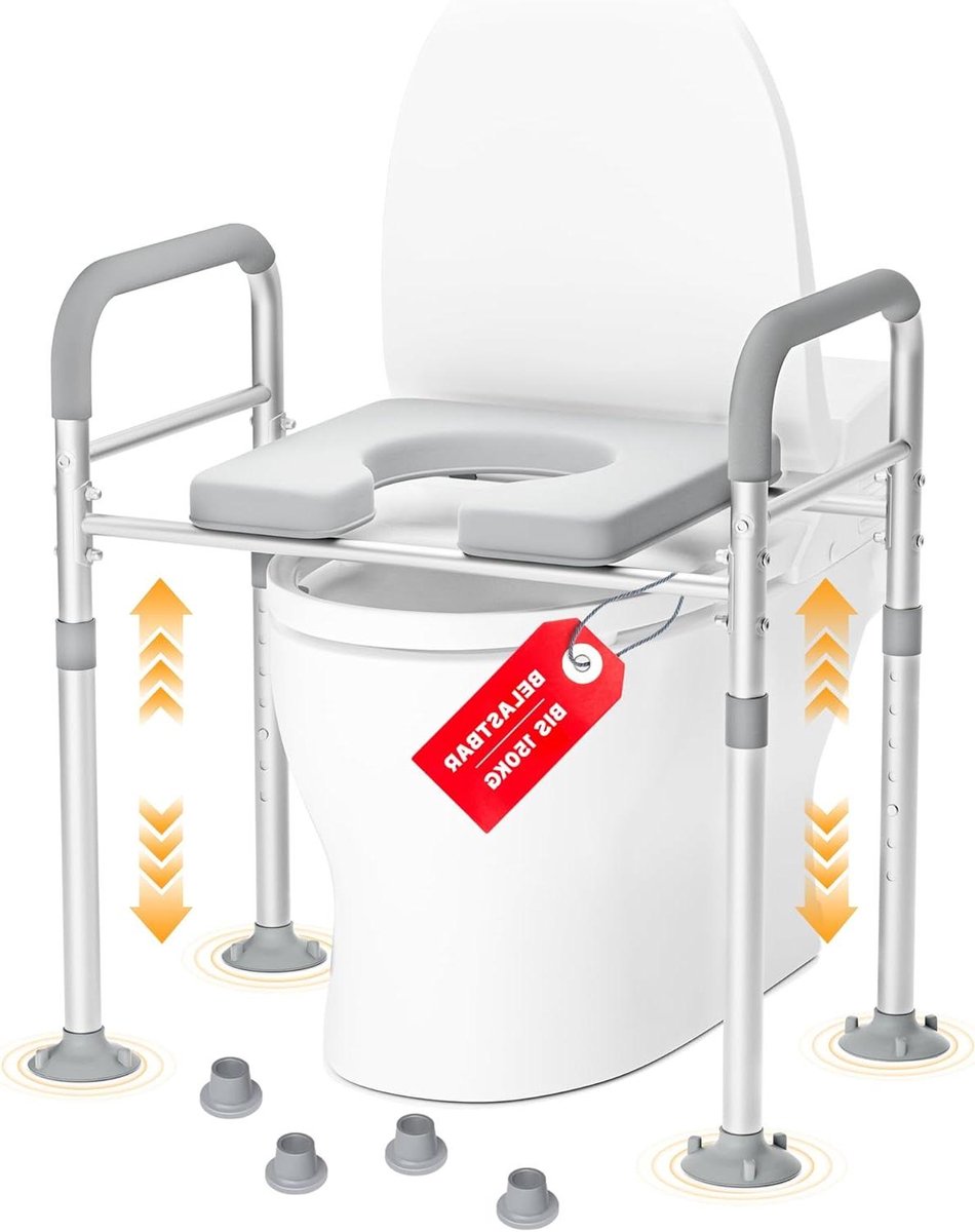 Toiletverhoger Met Armleuningen - Sta-op hulp - Veilig Zitten - In Hoogte Verstelbaar - Tot 150 kg - Zilverwit