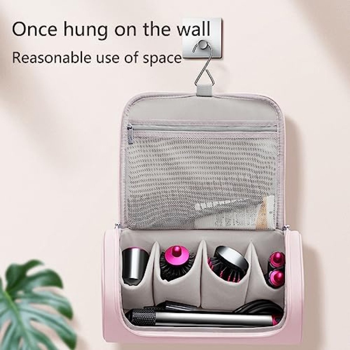 PromoHome Reistas voor Föhn - Draagbare Opbergtas voor Dyson Airwrap en Accessoires - Waterdichte Hangende Reistas - Roze thumbnail 3