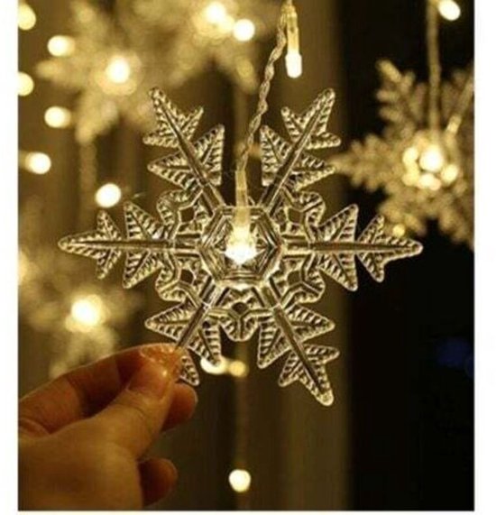 Slingerverlichting, gordijnverlichting, 4 geschikt voorer lange kerstverlichting geschikt voor 96 led's in de vorm van sneeuwvlokken, 8 lichtstanden, raamdecoratie, Kerstmis, bruiloften, verjaardagen, huisdecoratie, feesten, warm wit licht. — afbeelding 3