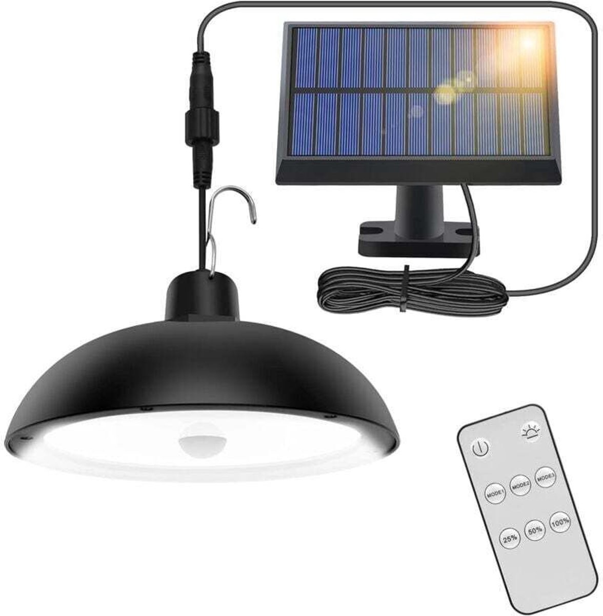 Buitenlamp op zonne-energie, 78 LED-lampjes, 4 standen, geschikt voor bewegingssensor en afstandsbediening, 360° draaibaar zonnepaneel, waterdicht, geschikt voor tuinen en campings.