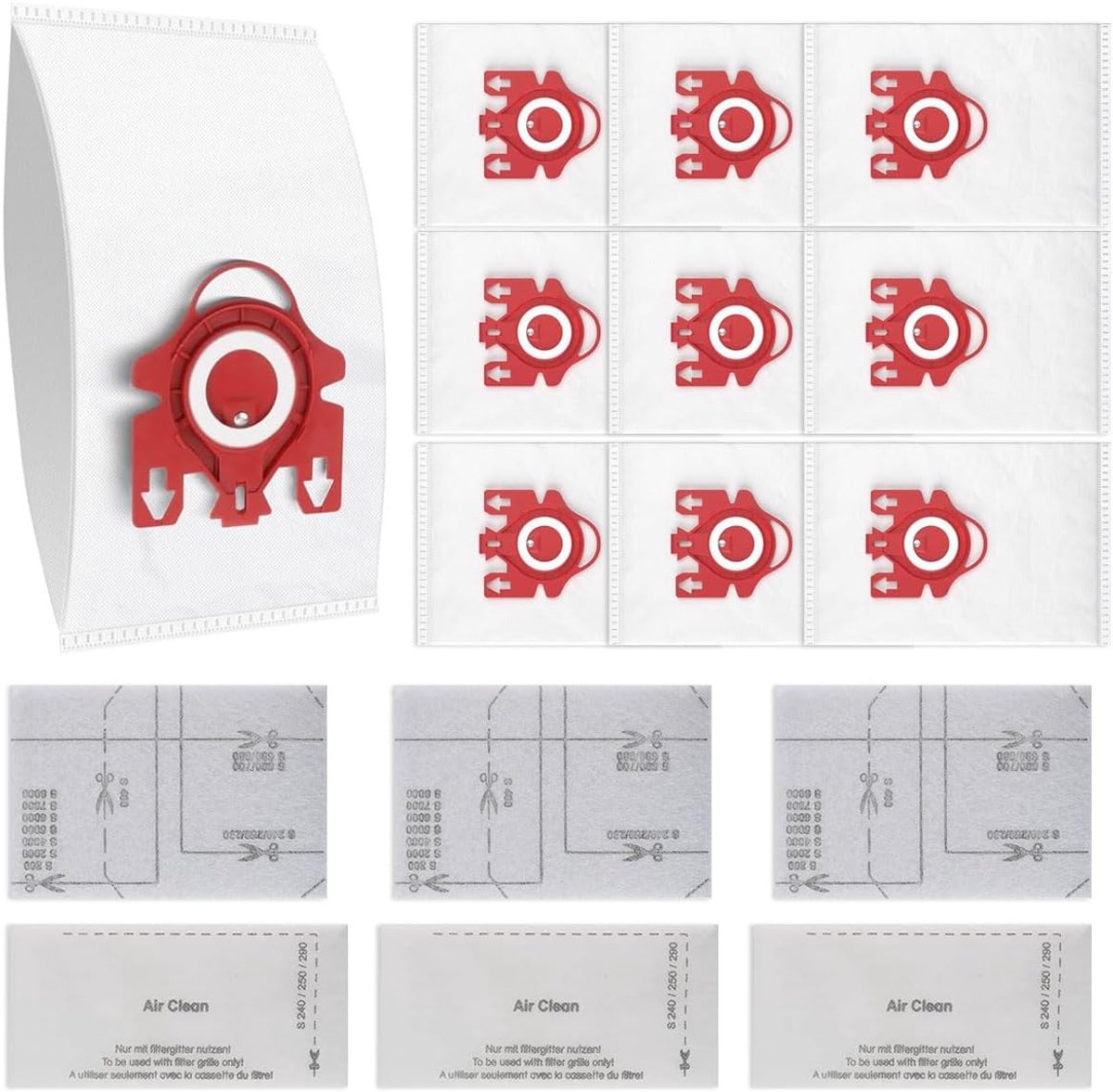 10 stofzuigerzakken, geschikt voor Miele Compact C1 stofzuigers model FJM, ter vervanging, passend voor geschikt voor Compact C1, Compact C2, S6000-S6999, S4000-S4999, S700, S500-S578, inclusief 3 filters
