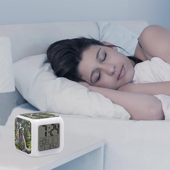 Digitale Wekker - Nachtlampje Klok - Wakker Worden - 7 Kleuren Licht - 8 cm Kubus - Wit — afbeelding 4