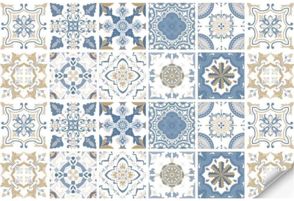 Verpakking van 24 stuks (20x20 cm) blauwe zelfklevende tegelstickers, geschikt voor spatbescherming, water- en oliebestendige PVC-decoratie.