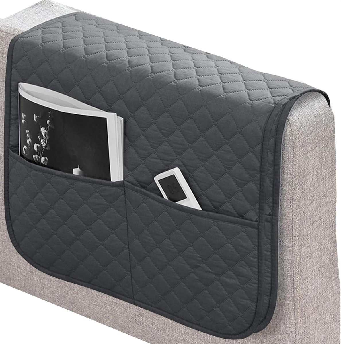 Bank Armleuning Organizer - Fauteuil Caddy - Bank Opbergen - Waterbestendige Stof - Grote Zakken - Donkergrijs