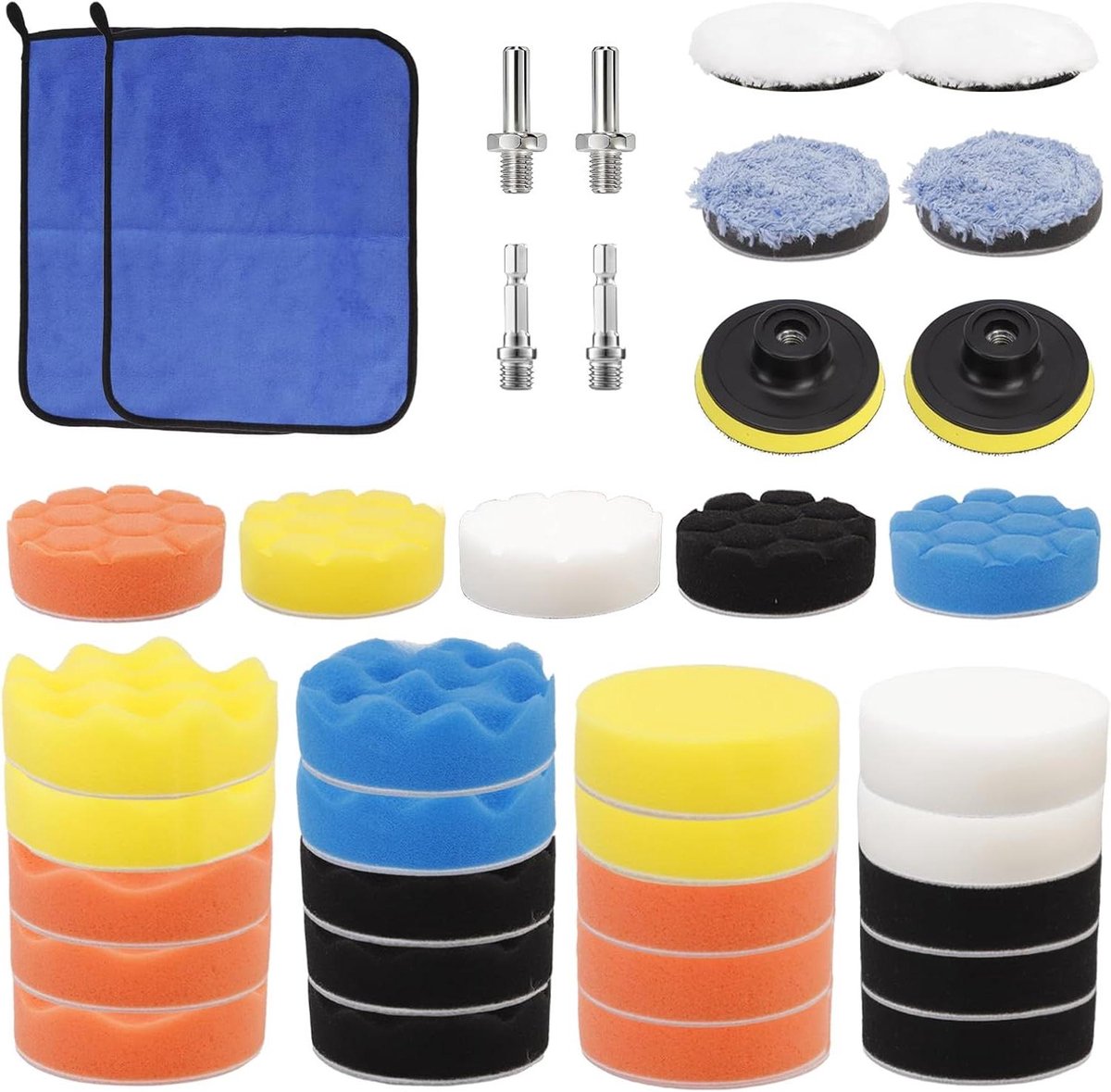 Polijstsponzen Set - Polijst Pads - Auto Onderhoud - Compleet Gereedschap - 35 Stuks - Multicolor
