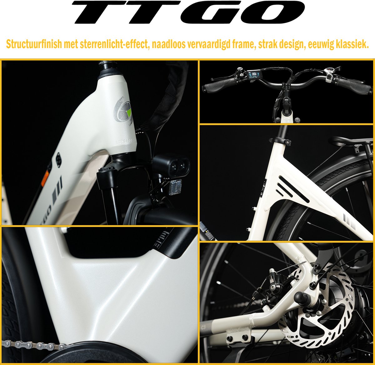 Elektrische Fiets TTGO C3 - 36V 18AH Accu - Actieradius Tot 120 Km - Aluminium Lage Instapframe - 28×2.0 Inch Wielen - Shimano 7 Versnellingen - Mechanische Schijfremmen - LCD Display - Elektrische Stadsfiets - Wit thumbnail 3