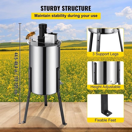 Honing Extractor - Honing Spinner - Honing Snel Scheiden - Handmatig 3 Frame - Verstelbare Hoogte - Zilverkleurig — afbeelding 5