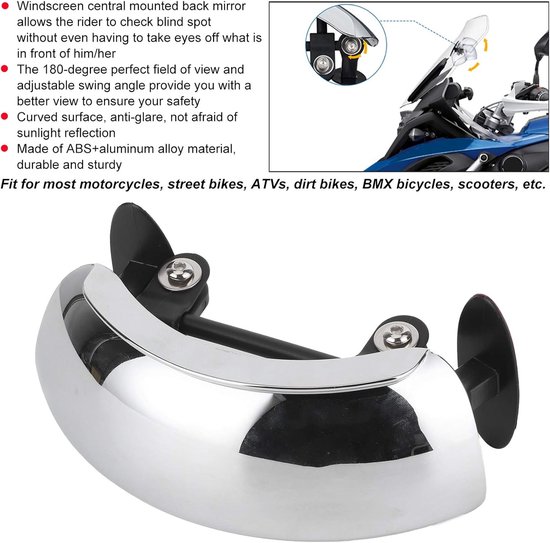 Achteruitkijkspiegel voor motorfiets - universeel - 180 graden instelbaar - centrale voorruitmontage - groothoek - scooter van Merkloos	 — afbeelding 2