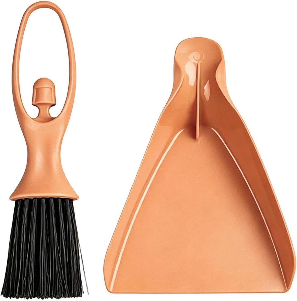 Mini Bezem en Blik Set - Kleine Stoffer en Bezem - Snel Opruimen - Ergonomisch Ontwerp - 11x23.5 cm - Oranje