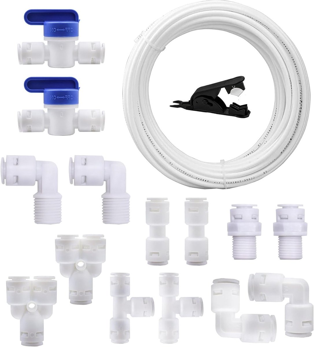 Universele 5 m waterfilter aansluitset, 14-delige set voor 1/4 inch slangen, inclusief afsluitkraan en diverse fittingen voor koelkast en waterfilter