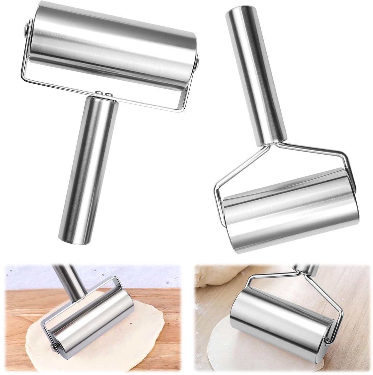 Dailygoods- Deegroller Roestvrij Staal - Anti-aanbak Deegroller - Compact Bakaccessoire - Pizza Roller - Veilig Voedingsmateriaal - Gemakkelijk te Gebruiken - Bakrol