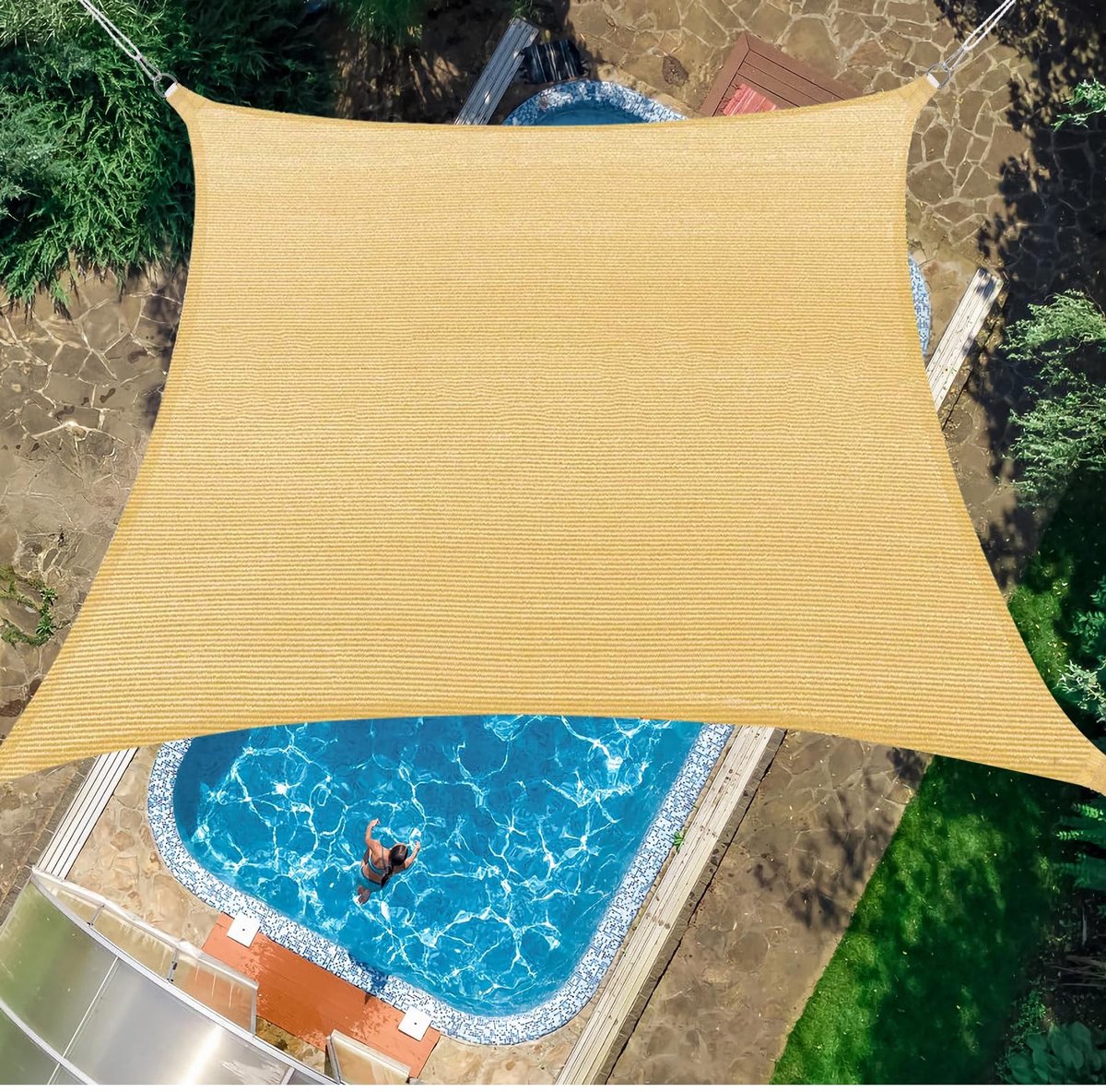 JHUBERS- Zonnezeil Waterdicht 95% UV-blokkering - Rechthoekig Schaduwdoek - Tuinschaduw - Buiten Gebruik - Inclusief Touw - Lichtgeel 2 x 4 m - Schaduwzeil