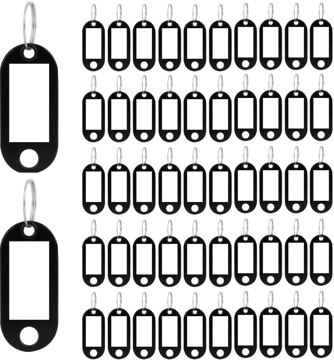 JHUBERS- Sleutelhangers 50 Stuks - Beschrijfbare Labels - Sleutelhanger Ringen - Organiseren Sleutels - Voor Kantoor/Huisdieren - Zwarte Sleutelhangers - Sleutellabels