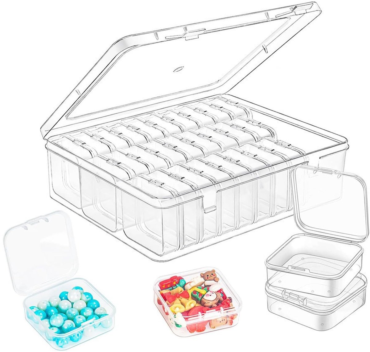 Dailygoods- Opbergdozen 30 stuks - Opbergdoos met Deksel - Organizer voor Kralen/Sieraden - Transparant Wit - Hoogwaardig Polypropyleen - Duurzaam en Robuust