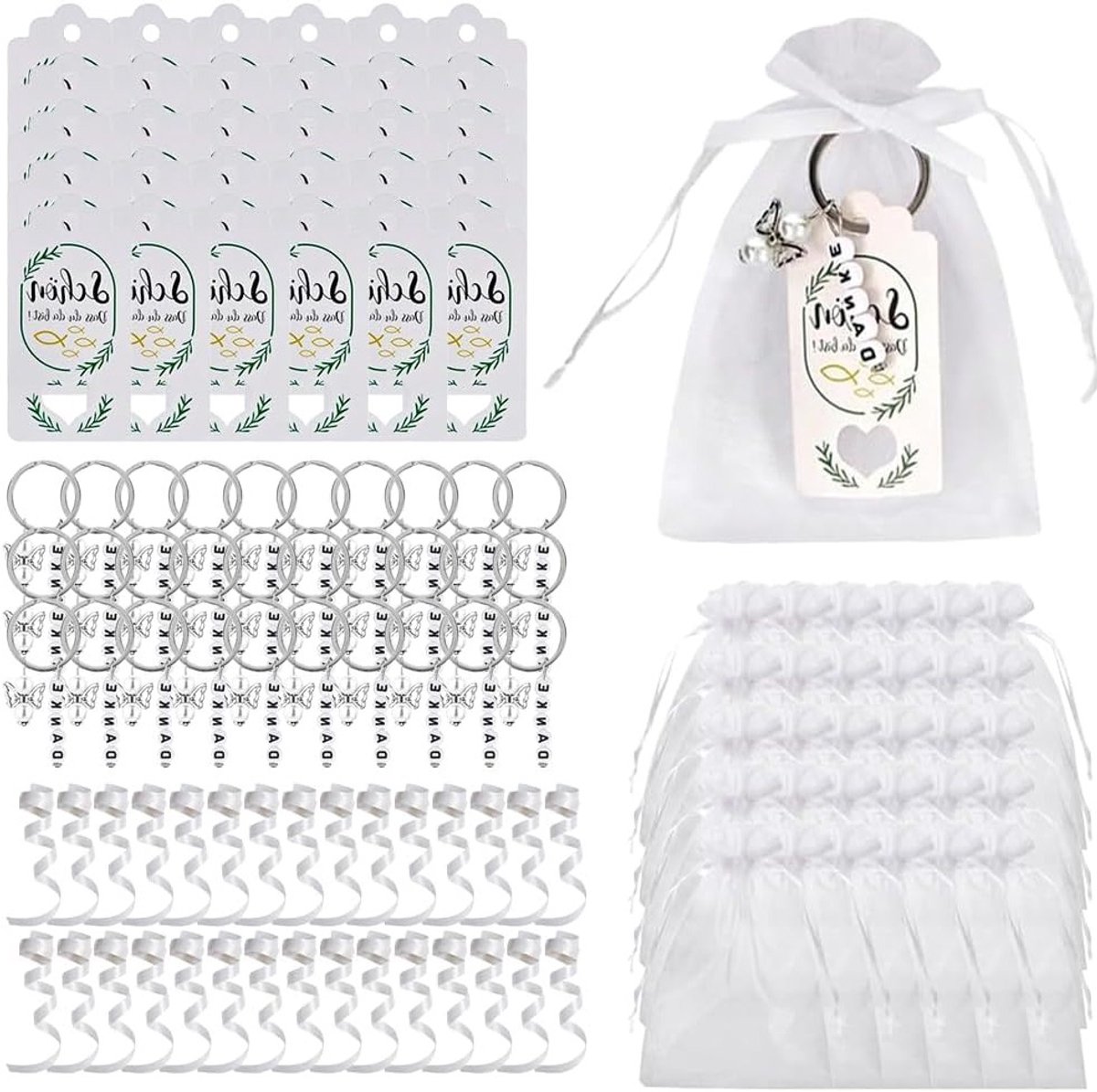 30 Stuks Bedank Geschenken met Engelen Hanger, Organza Zak en Bedankkaart voor Bruiloft, Doop en Verjaardag