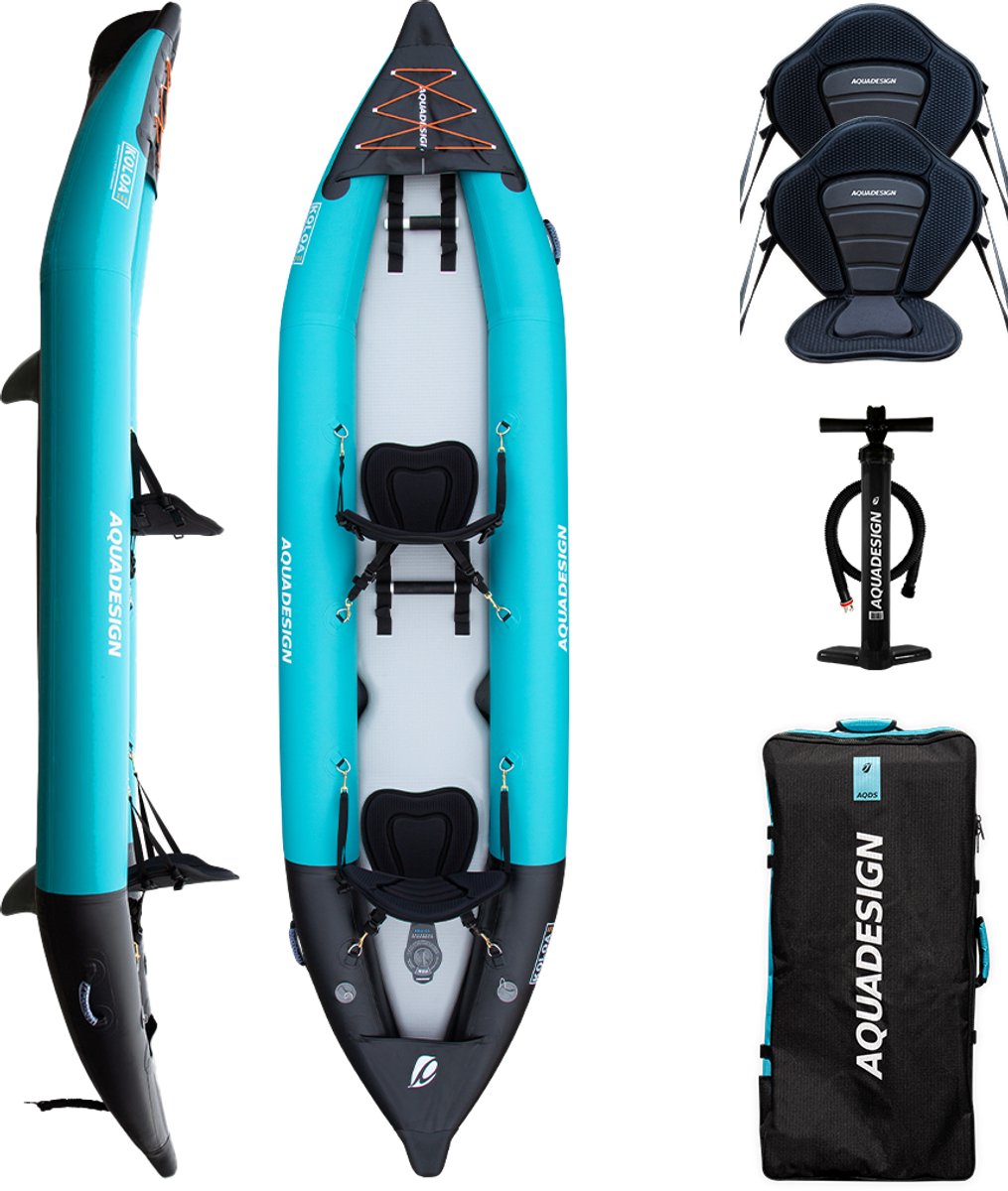 Aquadesign KOLOA 360 opblaasbare kajak voor 2 personen – kano met PVC dropstitch bodem – 360 cm – draagvermogen 215 kg