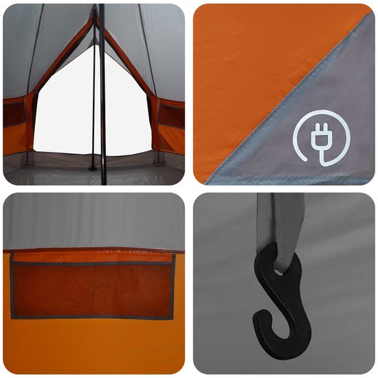 vidaXL - Tipi - Tent - Grijs - en - Oranje - 250 - x - 250 - cm - Polyester - en - Staal van Vidaxl — afbeelding 4