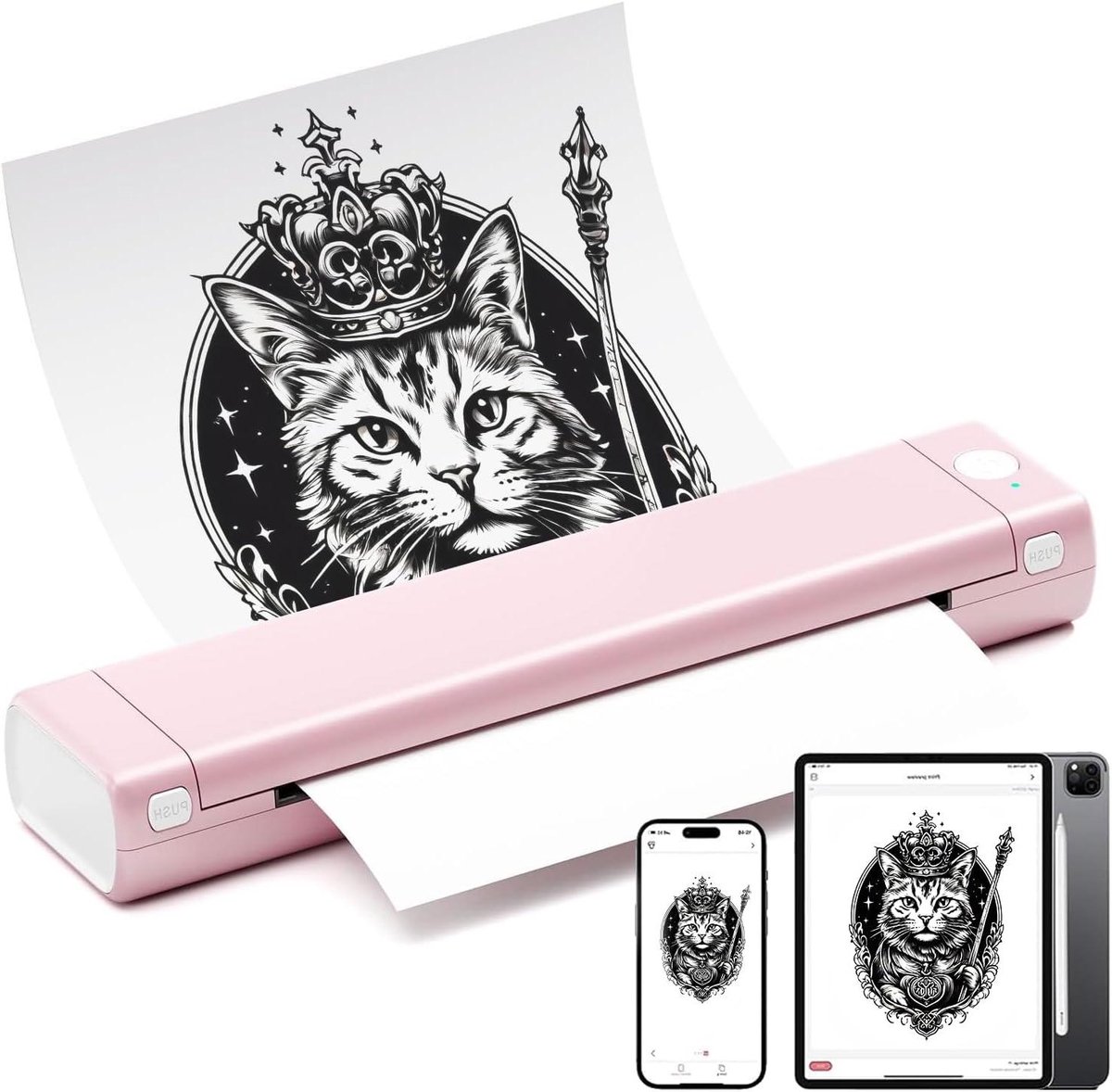 Draagbare Printer - Mobiele Printer - Onderweg Printen - Inktloos Thermisch - A4 Formaat - Roze