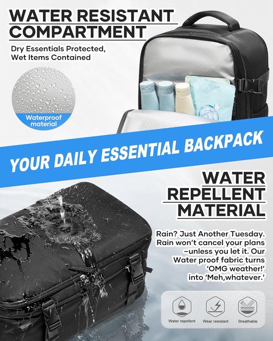 Reisrugzak met pomp - Vakantie tas - Bagage comprimeren - Geïntegreerd vacuümsysteem - 40x30x20 cm - Zwart — afbeelding 5