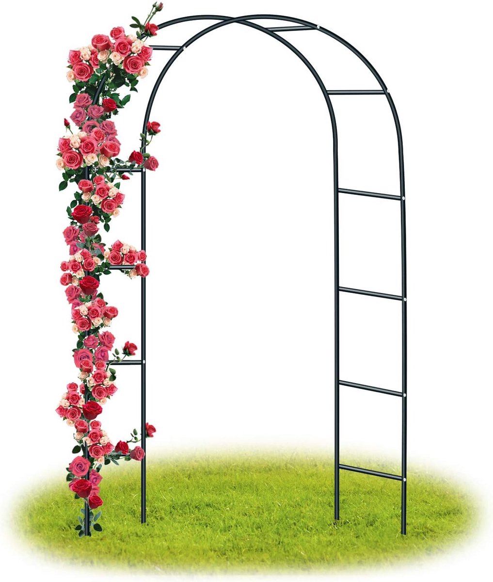 Rozenboog - Klimplant steun - Tuin decoratie - Roestvrij staal - 240 cm hoog - Zwart