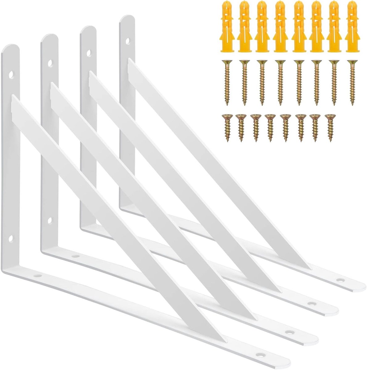 Set van 4 Wandplanken met Driehoekige Beugels - Metalen Steunen voor Boekenkasten en Opslag (250 x 160 mm)