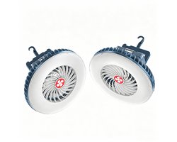 Draagbare campingventilatoren (2 stuks) – Met LED-verlichting – USB oplaadbaar – Waterdicht – Tentventilator – Met haak en magneet – Nooduitrusting voor buiten bij stroomuitval