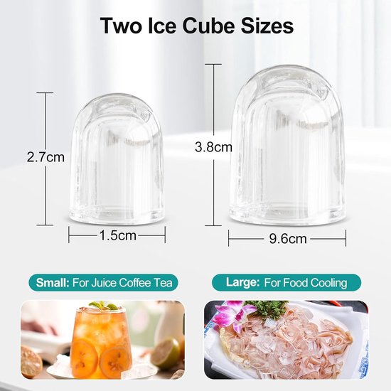 IJsblokjesmachine - IJsmaker Tafelmodel - Dranken Koelen - 8 IJsblokjes Per 6 Minuten - 12 kg Per Dag - Zilver — afbeelding 2
