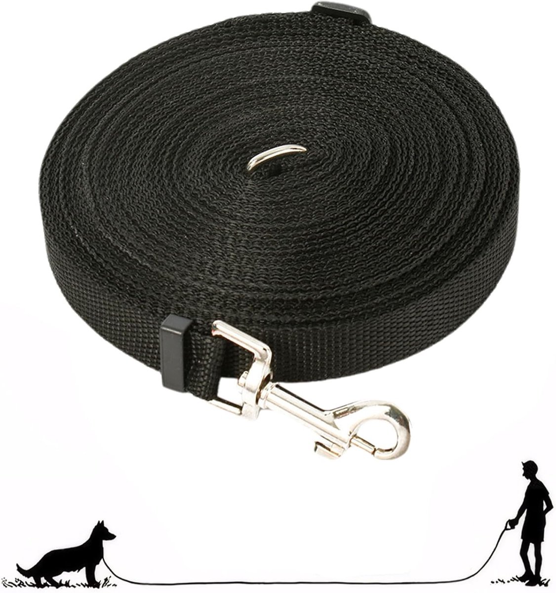 Waterproof Hondenriem 10 m met Draagriem en Karabijnhaak, Sterke Nylon Hondenlijn voor Buiten Training en Wandelen