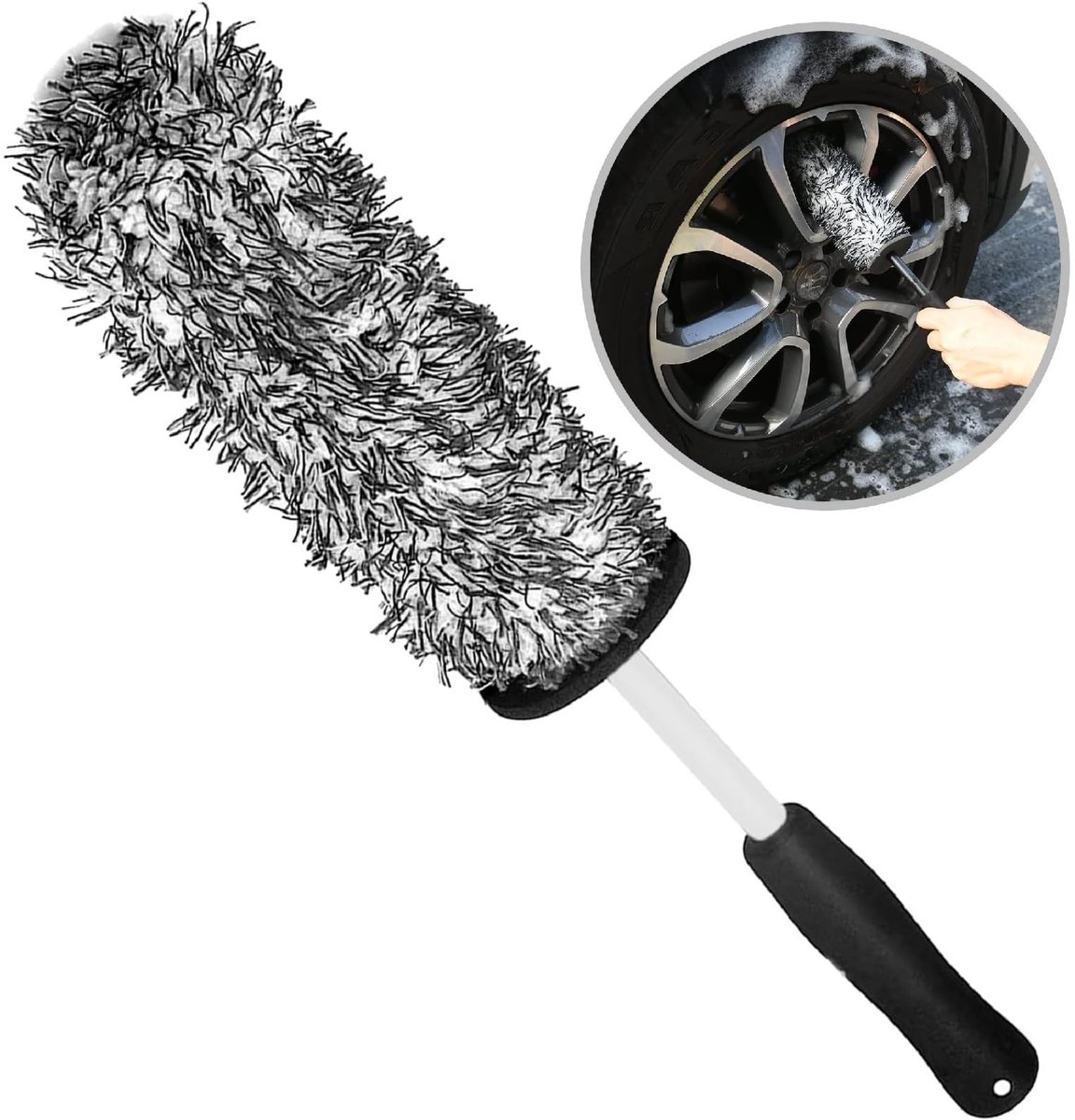 SMOAKEZ- Velgenborstel Microvezel - Lange Handgreep - Krasvrije Reiniging - Zacht en Absorberend - 43cm - Voor Auto/Motorfiets - Autowasborstel