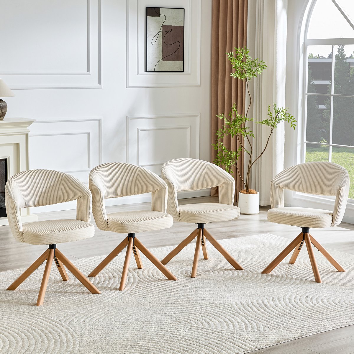 REDOM Eetkamerstoelen Set Van 2 - 360° Draaibaar - Retro - Massief Hout - Crèmewit - 81,5 Cm Wit, Hout