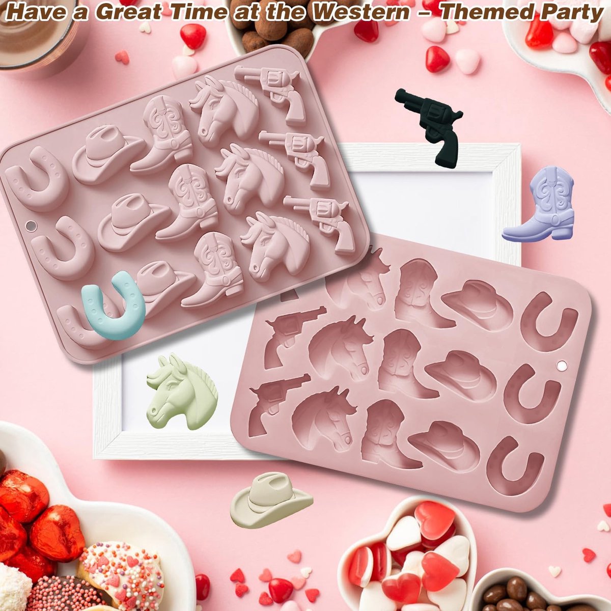 Dailygoods- Chocoladevorm 2 Stuks - Siliconen Snoepvormen - Western Themafeest - Oven- en Vriezerbestendig - Flexibel en Niet-giftig - Makkelijk te Ontmallen - Bakvorm