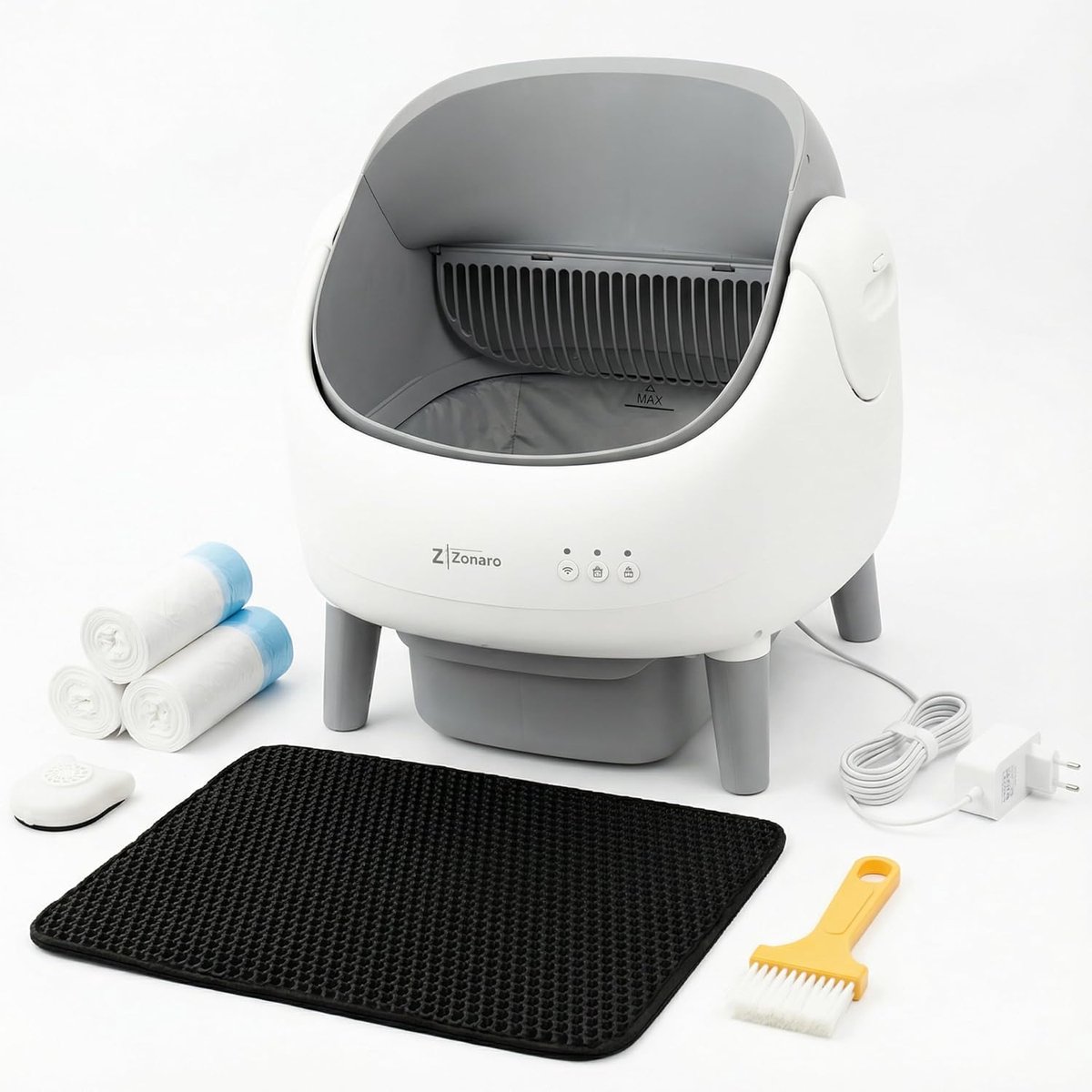 Automatische Kattenbak - Zelfreinigend Toilet - Kattenbak Onderhoud - App Bediening Gezondheid - XXL 76 Liter - Wit Grijs