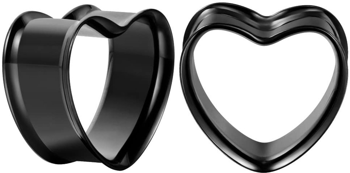 SOUQONE- Trompettunnelstekker Hartvormig - Roestvrij Staal - Expanderpiercing - 0 g/2 mm - 1/2"(12 mm) - Geschenkdoos - Piercing