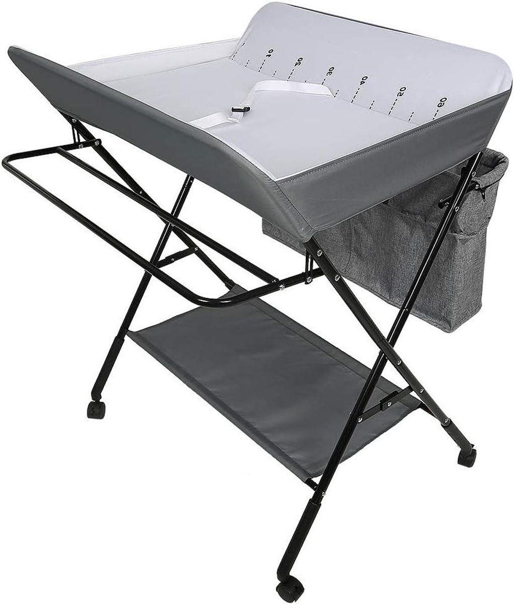 Opvouwbare luiertafel - Baby verzorging - Baby verschonen - Verstelbare hoogte - 80 x 63 cm - Grijs