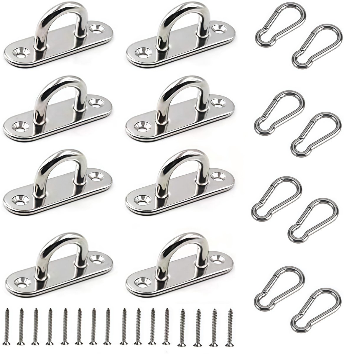 Dailygoods- Plafondhaken U-vormig - Roestvrij Staal 304 - 8 Stuks - Maximale Belasting 40 kg - Wandanker met Karabijnhaak - Duurzaam Design - Haak