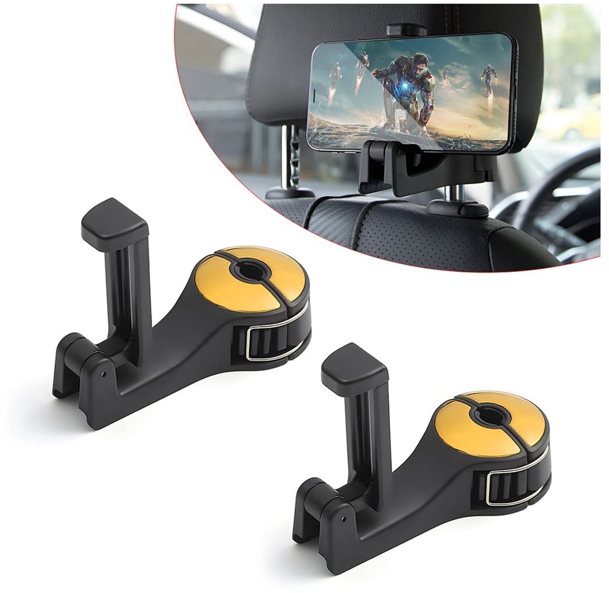 Dailygoods- Opbergtas 2-in-1 - Autohoofdsteun - Hoofdsteunhaak - Telefoonhouder - 360 Graden Rotatie - Duurzaam Materiaal - Autohaak