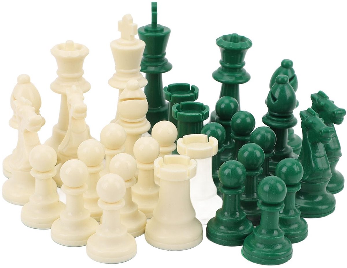 Dailygoods- Schaakstukkenset 32-delig - Kunststof Schaakfiguren - Groene/Witte Kleur - Vilten Bodem - Compleet voor Strategische Gameplay - Schaakstukken