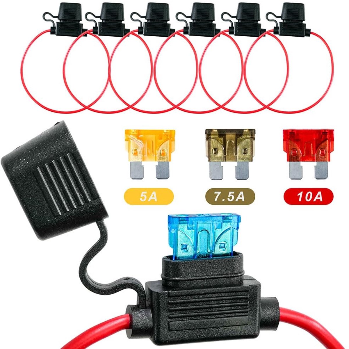 Dailygoods - 6 Stuks Waterdichte 18 AWG Zekeringhouders voor Voertuigen